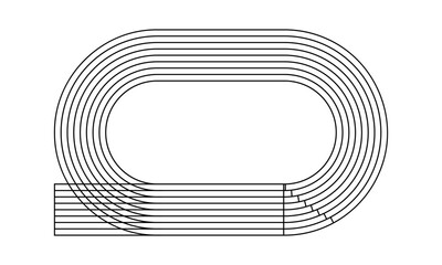 Running track print. Sports stadium top view. Racetrack for sprint, marathon or other athletic competition isolated on white background. Vector graphic illustration.