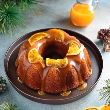 Winter citrus pound bundt cake with orange zest maple cirup syrup. Sweet Bundt Cake with Orange Maple Frosting