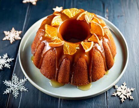 Winter citrus pound bundt cake with orange zest maple cirup syrup. Sweet Bundt Cake with Orange Maple Frosting