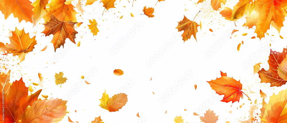 Fototapete autumn leaves banner background presentation design, with white space in the middle for text and pho