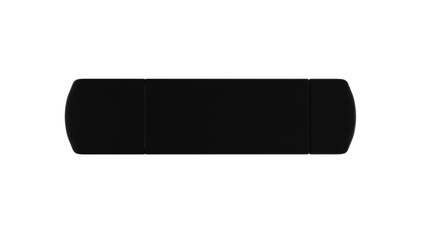 Black plastic flash drive with cap isolated on transparent and white background. Memory concept. 3D render