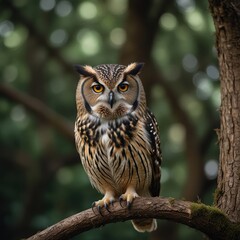 Fototapeta premium The grandeur of the owl in the dark how night magic and natural wisdom blend in one gaze