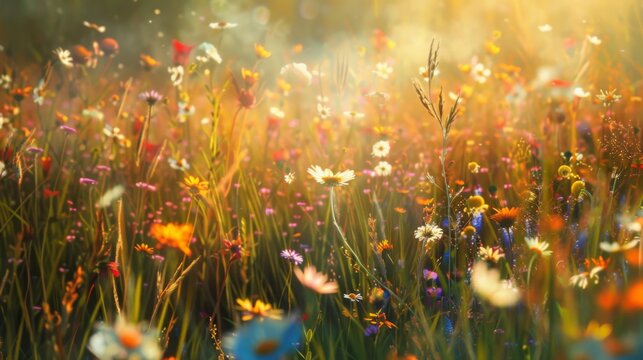 A field of wildflowers swaying in the breeze, symbolizing the freedom and beauty of nature in its most natural, unrestrained form.