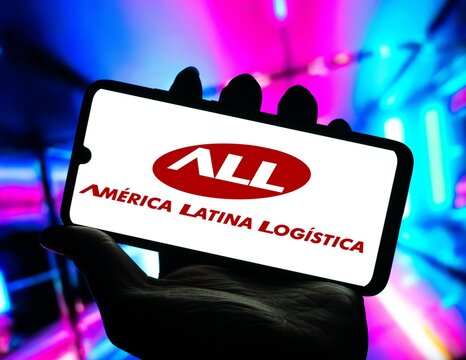 Photo illustration of the ALL America Latina Logistica logo is displayed on a smartphone screen, Umuarama August 15, 2024