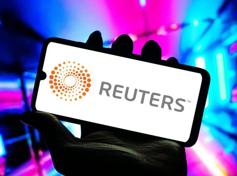Photo illustration of the Reuters logo is displayed on a smartphone screen, Umuarama August 14, 2024