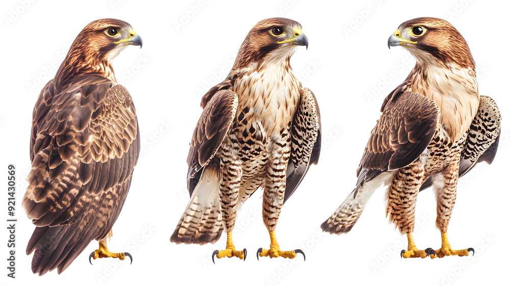 Wall mural Falcon collection, portrait, standing and flying, isolated on a transparent background