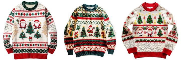 Untitled design - A set of  intricately designed Christmas ugly sweater isolated on a transparent background (3)