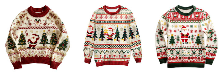 Untitled design - A set of  intricately designed Christmas ugly sweater isolated on a transparent background (4)