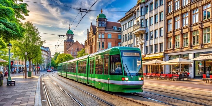 Tram from Uestra driving in Hanover city , Uestra, public transport, Hanover, Germany, tram, transportation