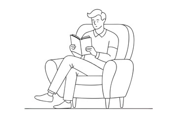 Relaxing Reading Line Art Vector of a Man in a Comfortable Armchair Enjoying a Book