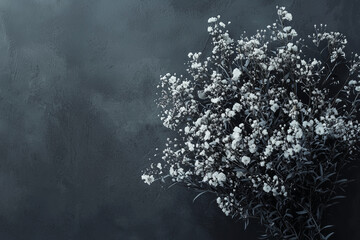 Small white flowers on a gray background. 