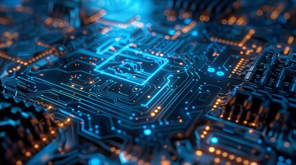 Fototapeta premium Tech Picture Reference. Abstract Blue Circuit with AI Symbols