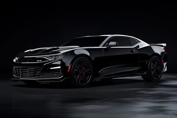 Black luxury sports car showcased with a sleek design on a black background.