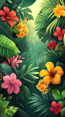 Blooming Serenity - Vibrant Garden Banner with Colorful Flowers and Plants on Light Background for Copy Space