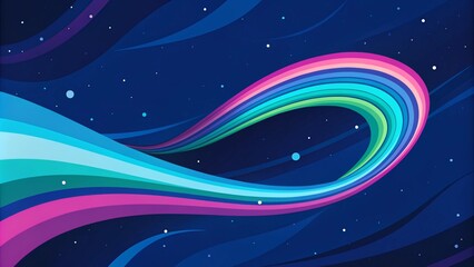 A iridescent neon hues swirling across the sky-like canvas, Stars twinkle in the background