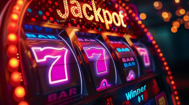 Casino slot machines jackpot winner, big win 777 casino slots illustration on yellow background concept. Generative AI