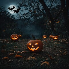 Fototapeta premium Haunted graveyards and spooky scenes create a chilling atmosphere for Halloween festivities