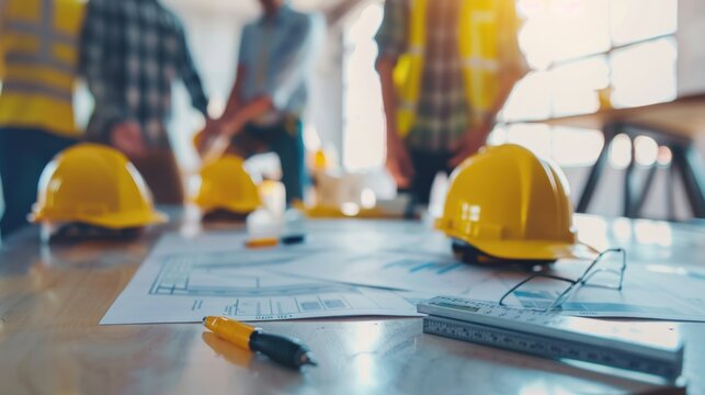 Generate a photo realistic image of a construction project team participating in a workshop on financial strategy, with detailed budgeting charts and strategic planning tools