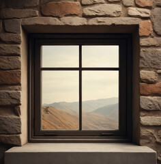 Window with Landscape View. Product Display Background
