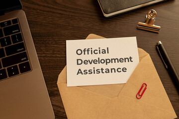 There is word card with the word Official Development Assistance. It is as an eye-catching image.