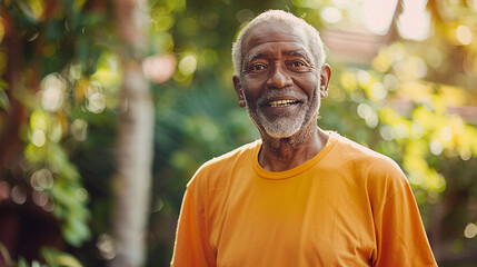 Elderly black man wearing a T-shirt