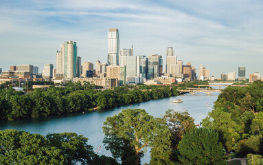 Colorado River and downtown Austin, Texas, United States.