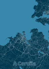 A Coruña, Spain artistic blueprint map poster art