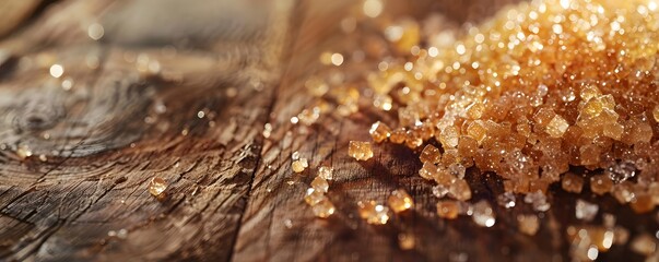 Brown Sugar Crystals on a Rustic Wooden Surface
