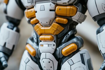 Close up of a futuristic robots chest with advanced cybernetic armor symbolizing the precision and power of modern robotics in a high tech sci fi world