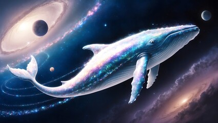 Cosmic Whale Swimming Through Vibrant Galactic Skies