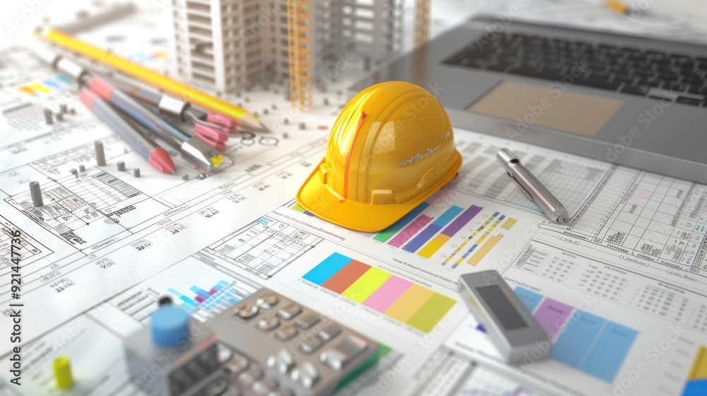 Wall mural generate a photo realistic image of a construction project team participating in a workshop on budge