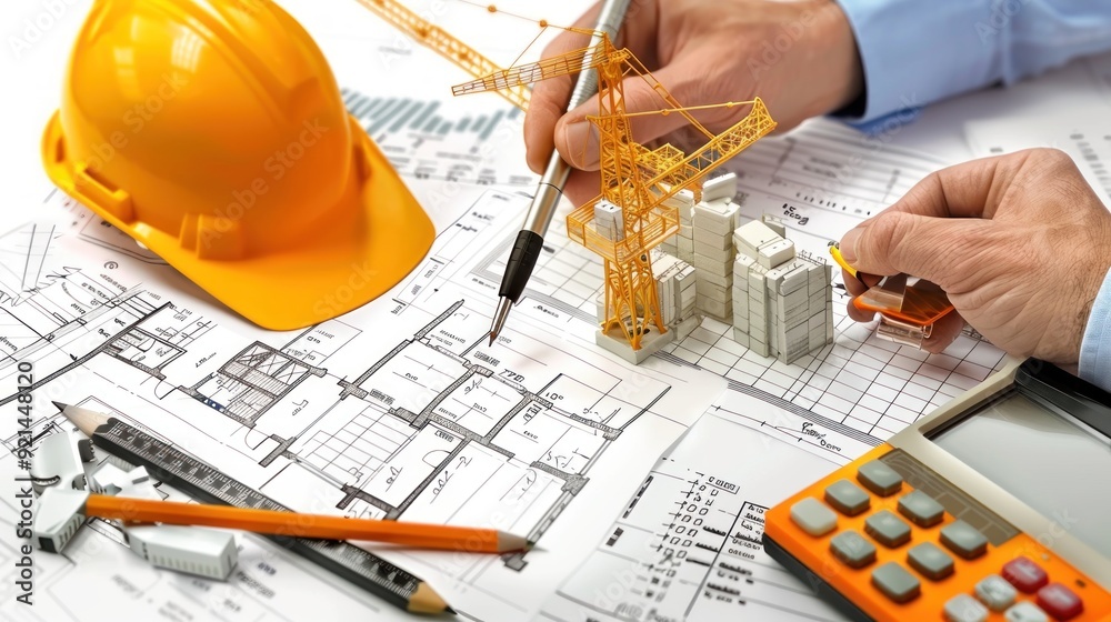 Wall mural generate a photo realistic image of a construction project team strategizing budget planning techniq
