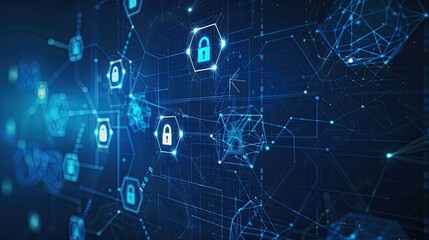 Cybersecurity Network with Lock Icons