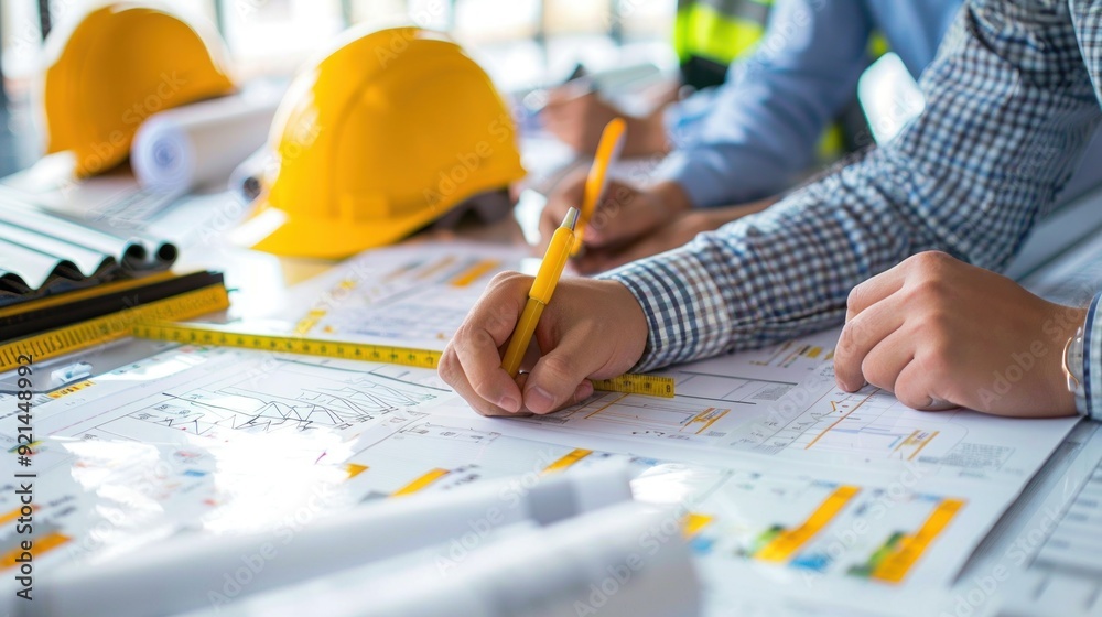 Wall mural generate a photo realistic image of a construction project team participating in a workshop on cost 