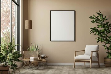 Minimalist Kitchen interior with Poster Mockup created with Generative AI