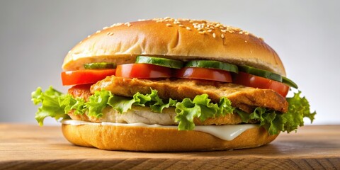 Close-up of a plain chicken sandwich, sandwich, food, chicken, close-up, plain, lunch, fast food, tasty, isolated, white background