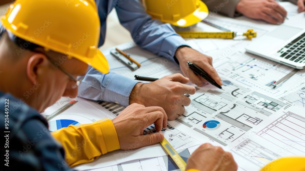 Wall mural generate a photo realistic image of a construction project team participating in a workshop on finan