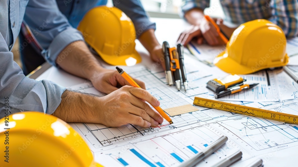 Wall mural generate a photo realistic image of a construction project team participating in a workshop on finan