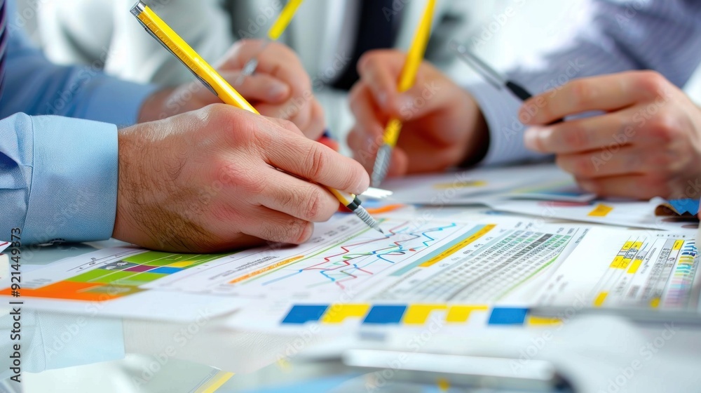 Wall mural generate a photo realistic image of a construction project team conducting a review of financial str