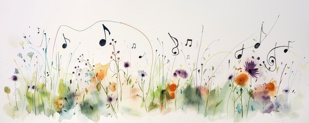 Musical Meadow Watercolor Painting, watercolor , abstract , floral , music