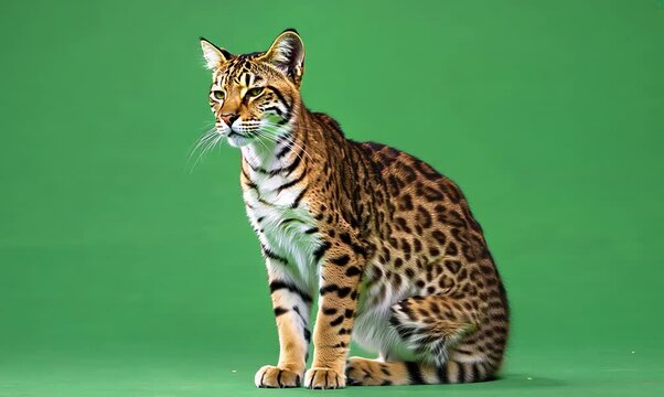 Chroma Green Screen Medium Portrait of Majestic Ocelot