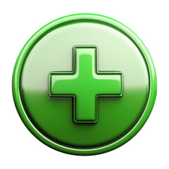 Fototapeta premium Green Plus Sign Icon With Circular Border, Isolated On Transparent Png Background, Perfect For Representing Health Boosts Or Medical Items In Games . Generative ai