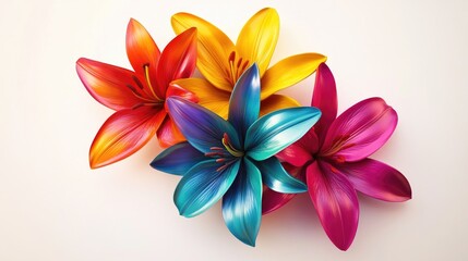 Fototapeta premium A4 brochure template featuring colorful 3D lilies with detailed petals, isolated on a white background for a fresh, vibrant look