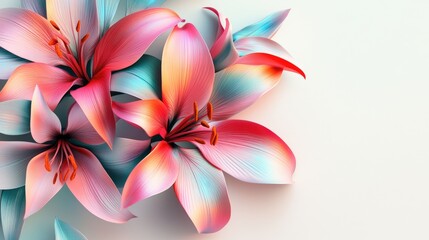 Bright and colorful 3D lilies as a floral watermark, perfect for a contemporary A4 brochure template with a clean white backdrop