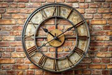 Obraz premium Vintage-inspired industrial wall clock with distressed metal frame, oversized Roman numerals, and functional clock hands, perfect for rustic decor or retro-themed settings.