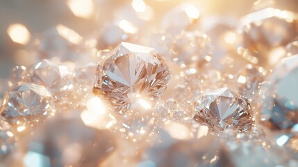 Fototapeta premium A close-up view of sparkling diamonds reflecting light in a luxurious arrangement.