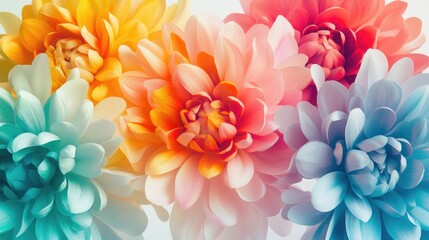 Obraz premium Vivid 3D chrysanthemums in a colorful array, creating a stunning floral composition for a modern white A4 brochure cover