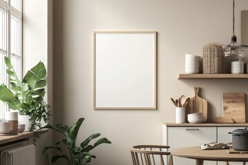 Minimalist Kitchen interior with Poster Mockup created with Generative AI
