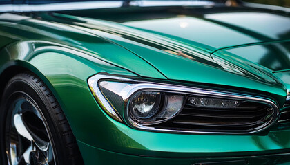 Fototapeta premium Close-Up Perfection: The Emerald Green Luxury Car in Cinematic Detail