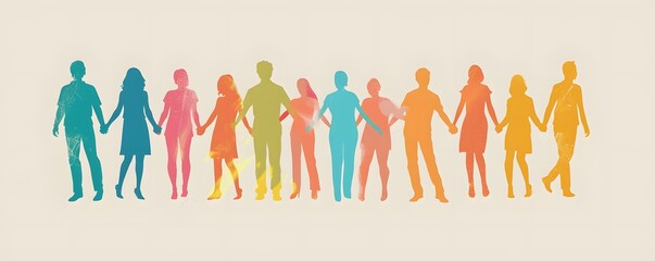 Silhouettes of Diverse People Holding Hands